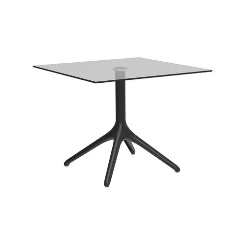 Современный стол - Uni Glass XL 73 - MOWEE - из стекла / с основанием из лакированного алюминия / круглый