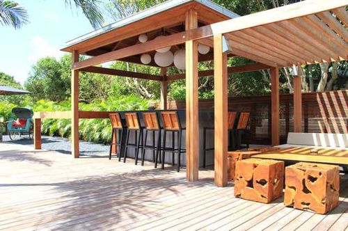 Самонесущая пергола - BOIS EXOTIQUE - Beach Concept - из дерева / крыша из дерева / демонтируемая