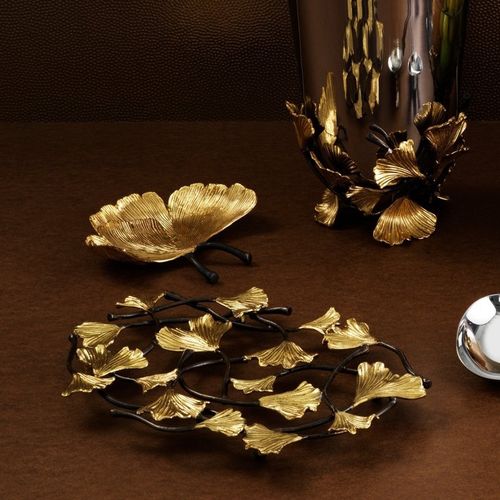 Подставка для блюда из латуни - GOLDEN GINKGO  - Michael Aram - круглая