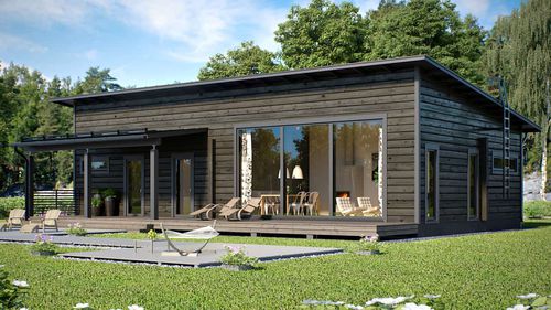 Дом из штабелированного массивного лесоматериала - HARJU 128 - Kuusamo Hirsitalot Oy - модульный / современный / одноэтажный