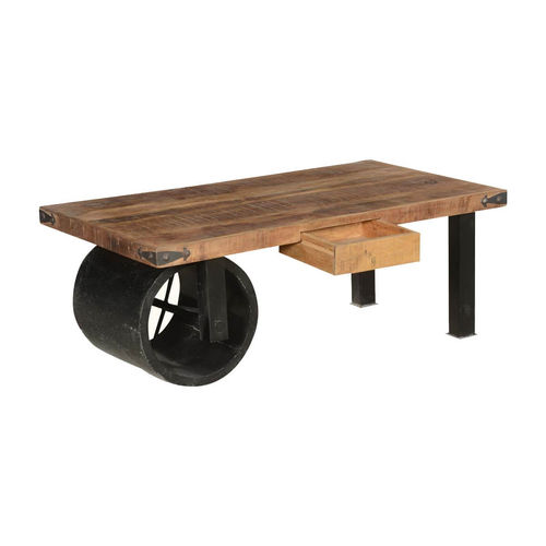 Журнальный столик промышленный дизайн - KAVAN - Furniture BoutiQ - из цельной древесины / с основанием из железа / прямоугольный