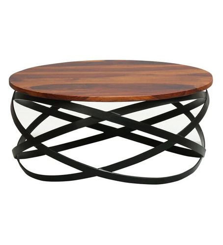 Журнальный столик промышленный дизайн - KANAWAA - Furniture BoutiQ - из цельной древесины / с основанием из железа / круглый