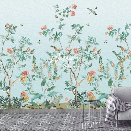 Современный обои - BLOOMING GARDEN  - Wally's - с рисунком / зеленый / розовый