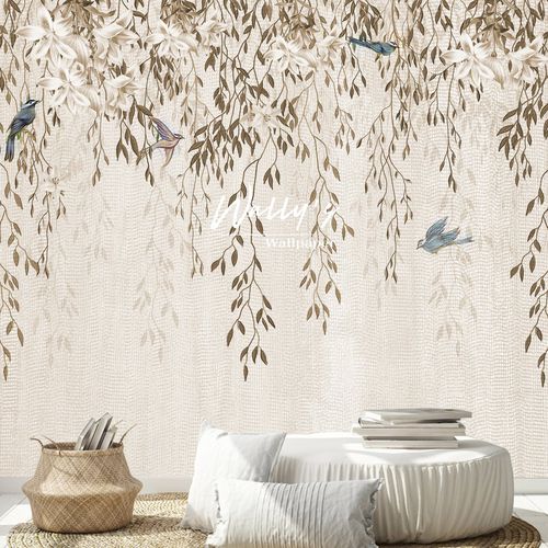 Современный обои - FLORASION BIRDS  - Wally's - с китайскими мотивами / серый / зеленый