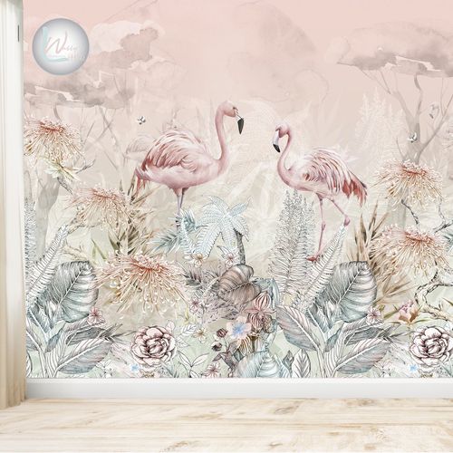 Современный обои - FLAMINGO GARDEN   - Wally's - природный мотив / серый / розовый