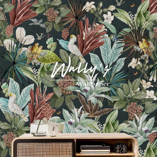 Современный обои - VINTAGE PARROT  - Wally's - природный мотив / серый / зеленый