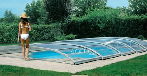 Низкий навес для бассейна - AQUILUS PISCINES - раздвижной / для алюминия / с ручным приводом