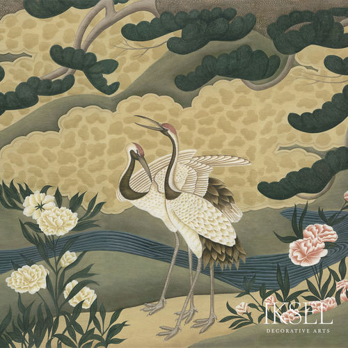 Современный обои - SC106 Japanese Cranes Original - Iksel Decorative Arts - природный мотив / в цветочек / панорамный