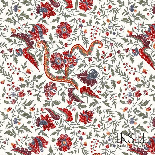 Современный обои - RW306 Indienne cr52 Red - Iksel Decorative Arts - из стекловолокна / виниловый / из ПВХ