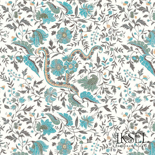 Современный обои - RW306 Indienne cr53 Turquoise - Iksel Decorative Arts - из стекловолокна / виниловый / из ПВХ