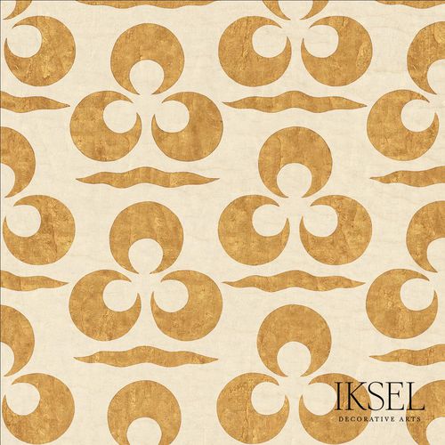 Современный обои - IZNIK CHINTAMANI AND CRESCENT CR44 CREAM GOLD RW111 - Iksel Decorative Arts - из стекловолокна / виниловый / рисунок с волнами