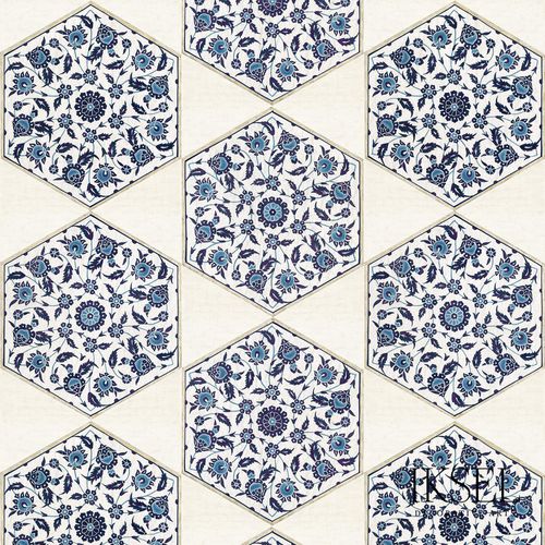 Современный обои - IZNIK HEXAGONAL TILES RW113 - Iksel Decorative Arts - из стекловолокна / виниловый / c геометрическим рисунком