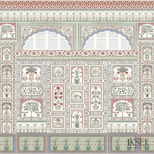 Современный обои - AR305 Amber cr14 Pink&Green - Iksel Decorative Arts - из стекловолокна / виниловый / в цветочек