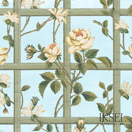 Современный обои - RW416 Rose Trellis - Iksel Decorative Arts - виниловый / из стекловолокна / природный мотив
