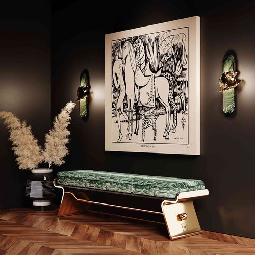 Современная скамейка - MAAK BENCH - Hommés Studio - из орехового дерева / из кожи / из полированной латуни