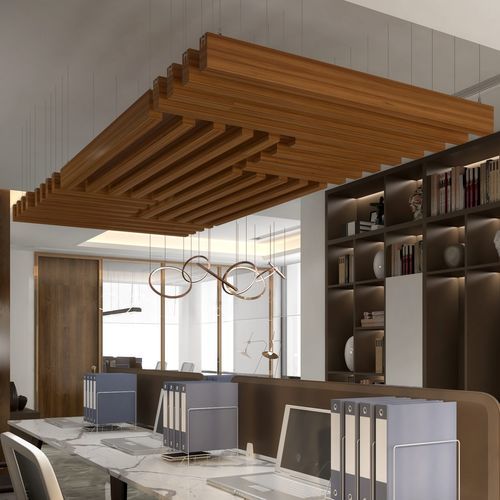 Акустический баффл из дерева - LINEAR BEAM - The Acoustics Company SAS - из полиэфирного волокна / потолочный / прямоугольный