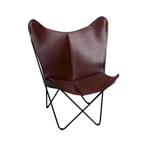 Cтул уникальный дизайн - BKF SOFT DARK BROWN WAXED - Butterfly Original - для интерьера / из кожи / с основанием из стали