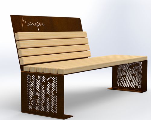 Современная общественная скамейка - Mosaïque - URBAN TENDANCES - из экзотических пород дерева / из стали / со спинкой