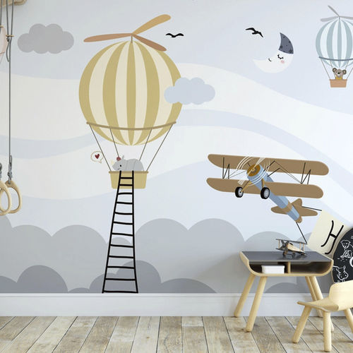 Современный обои - rhinocéros avion & montgolfière - MuralConcept - из нетканых материалов / панорамный / с детскими рисунками