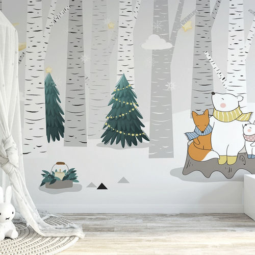 Современный обои - ours polaire forêt neige - MuralConcept - из нетканых материалов / панорамный / с рисунком животных