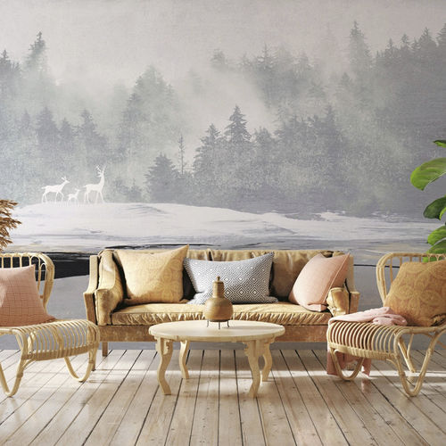 Современный обои - forêt brumeuse & cerfs - MuralConcept - из нетканых материалов / панорамный / многоцветный