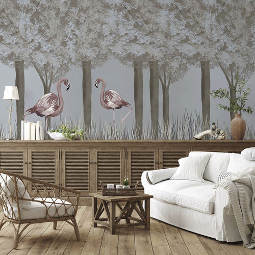 Современный обои - flamant rose décor enchanté - MuralConcept - из нетканых материалов / панорамный / с рисунком животных