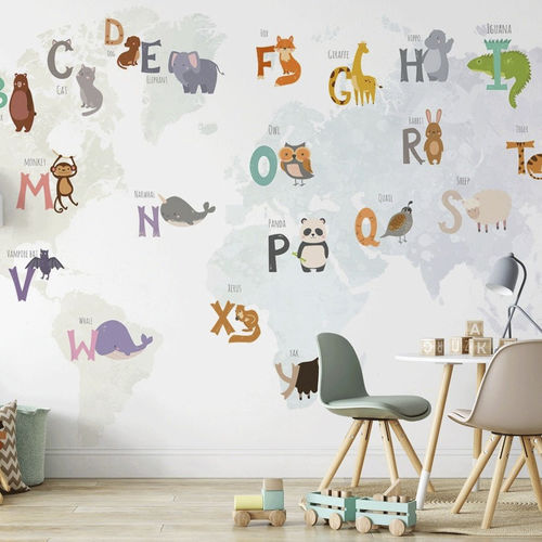 Современный обои - carte du monde éducative - MuralConcept - из нетканых материалов / панорамный / с рисунком животных