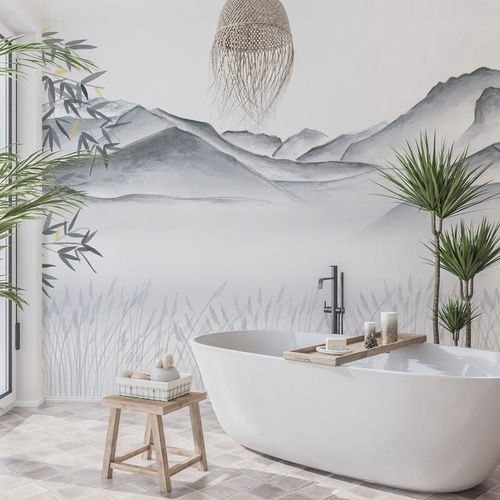Современный обои - artistique Annecy entre lac montagne - MuralConcept - из нетканых материалов / панорамный / серый