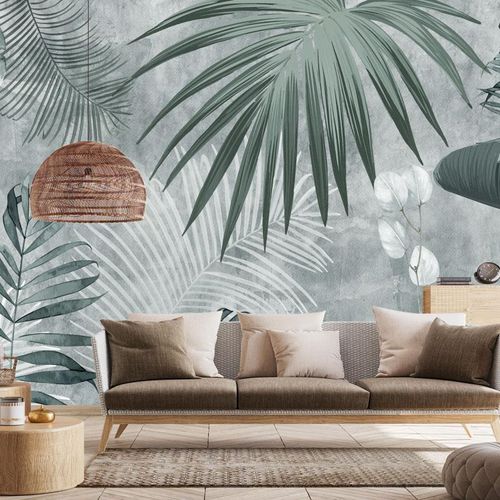 Современный обои - Biophilic Jungle Monochrome - MuralConcept - из нетканых материалов / природный мотив / серый