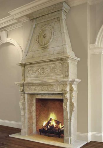 Портал для камина традиционный стиль - BORDEAUX – OVERMANTEL - Tartaruga Design Inc - из камня / белый