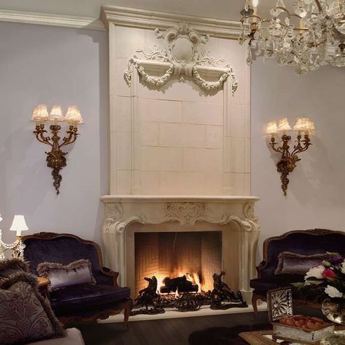 Портал для камина Людовик XV - GRAND ROCOCO – OVERMANTEL - Tartaruga Design Inc - из камня / белый