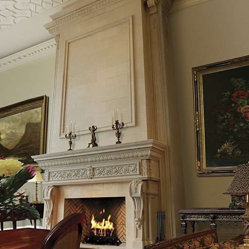 Современный портал для камина - RENAISSANCE – LARGE OVERMANTEL - Tartaruga Design Inc - из камня / белый