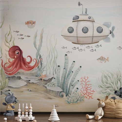 Морской обои - Aventure Sous-Marine - Kam et Leon - из нетканых материалов / виниловый / рисунок с животными