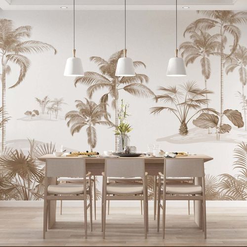 Обои минималистский дизайн - OASIS EXOTIQUE MONOCHROME - Kam et Leon - из нетканых материалов / виниловый / рисунок с животными