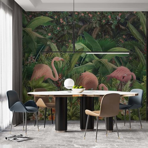 Обои из нетканых материалов - FLAMANTS TROPICAUX - Kam et Leon - из полиэстера / виниловый / рисунок с животными