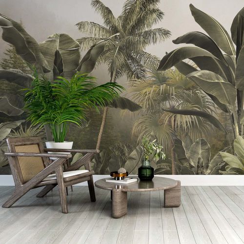 Современный обои - FOR&Ecirc;T TROPICALE LUXURIANTE - Kam et Leon - из нетканых материалов / виниловый / в цветочек