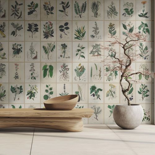 Обои биофильный дизайн - HERBIER - Kam et Leon - из нетканых материалов / виниловый / в цветочек