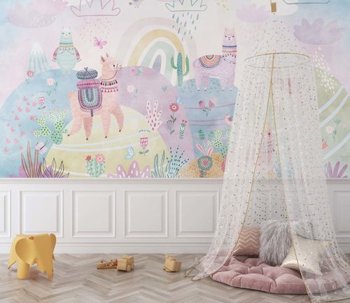 Современный обои - Jardin Po&eacute;tique des Lamas - Kam et Leon - из картона / виниловый / в полоску