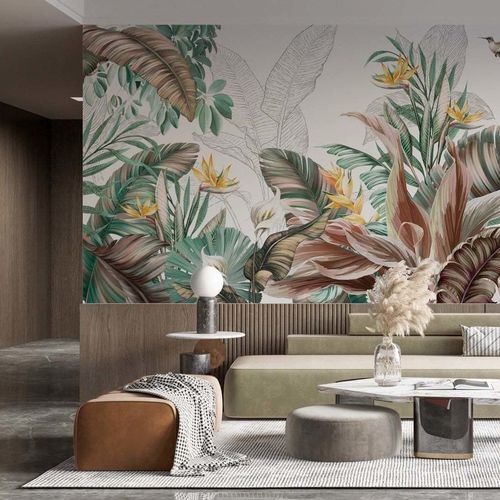 Обои биофильный дизайн - FEUILLES TROPICALES - Kam et Leon - из нетканых материалов / виниловый / в цветочек
