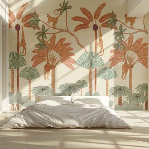 Обои биофильный дизайн - PALMIERS TROPICAUX - Kam et Leon - из нетканых материалов / виниловый / рисунок с животными