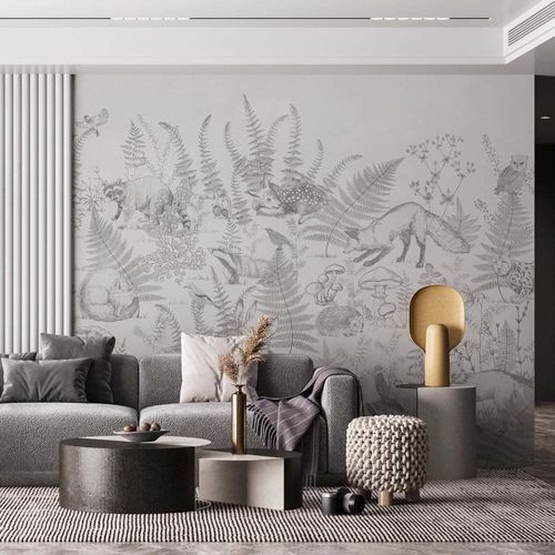 Современный обои - SOUS-BOIS ENCHANT&Eacute; - Kam et Leon - из нетканых материалов / виниловый / рисунок с животными