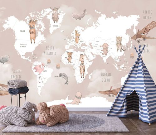 Современный обои - MONDE - Kam et Leon - из нетканых материалов / виниловый / рисунок с животными
