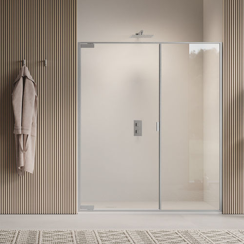 Створчатая перегородка для душа - PIVOT HINGED DOOR ON INLINE FIXED PANEL B1740 - SAMO - прямоугольная / в форме ниши / из закаленного стекла