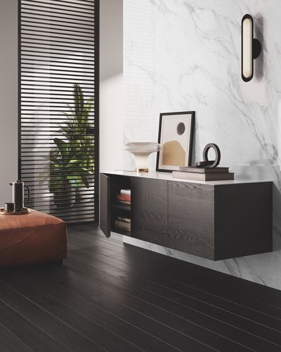 Декоративная панель для настила - SMOOTH FULL-HEIGHT PANELLING IN BORGHINI GREY MARBLE GLASS - GAROFOLI - для мебели / настенная / для внутренней компоновки