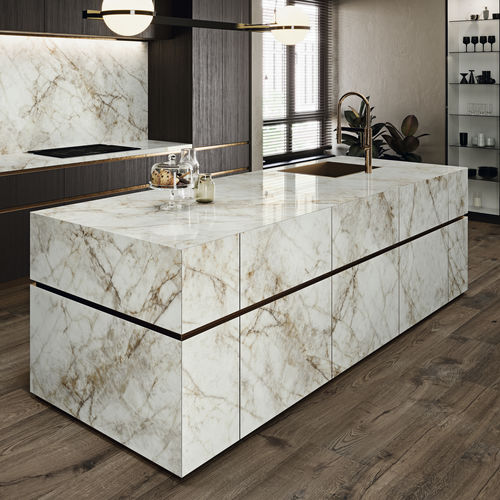 Рабочая поверхность из керамогранита - COVERLAM TOP CUARZO RENO - GRESPANIA CERAMICA - для наружного применения / белая / глянцевая