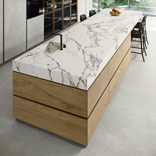 Рабочая поверхность из керамогранита - COVERLAM TOP CALACATA VAGLIE - GRESPANIA CERAMICA - для профессионального использования / для наружного применения / белая