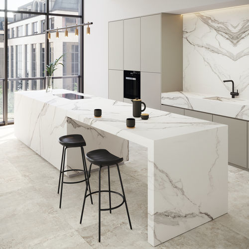 Рабочая поверхность из керамогранита - COVERLAM TOP ESTATUARIO EXTRA - GRESPANIA CERAMICA - для наружного применения / белая / матовая