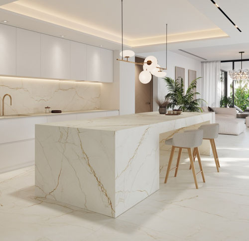 Рабочая поверхность из керамогранита - BALANCE - GRESPANIA CERAMICA - белая / позолоченная / гладкая