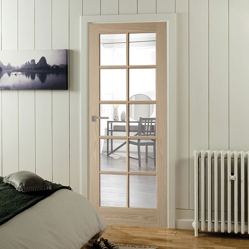 Дверь для интерьера - OREGON : LIGHT CLEAR  - JELD-WEN - из белого дуба / створчатая / полузастекленная