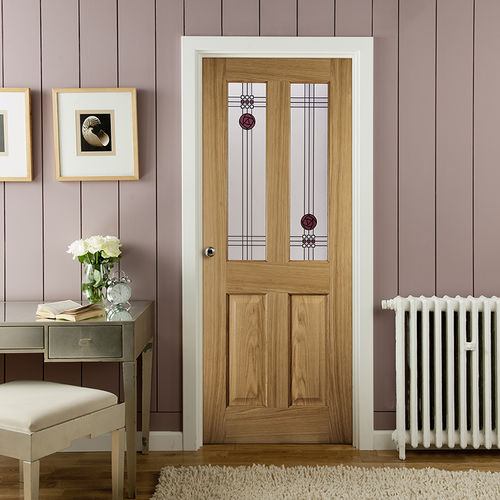 Дверь для интерьера - OREGON : MACKINTOSH 2 LIGHT - JELD-WEN - из белого дуба / створчатая / полузастекленная